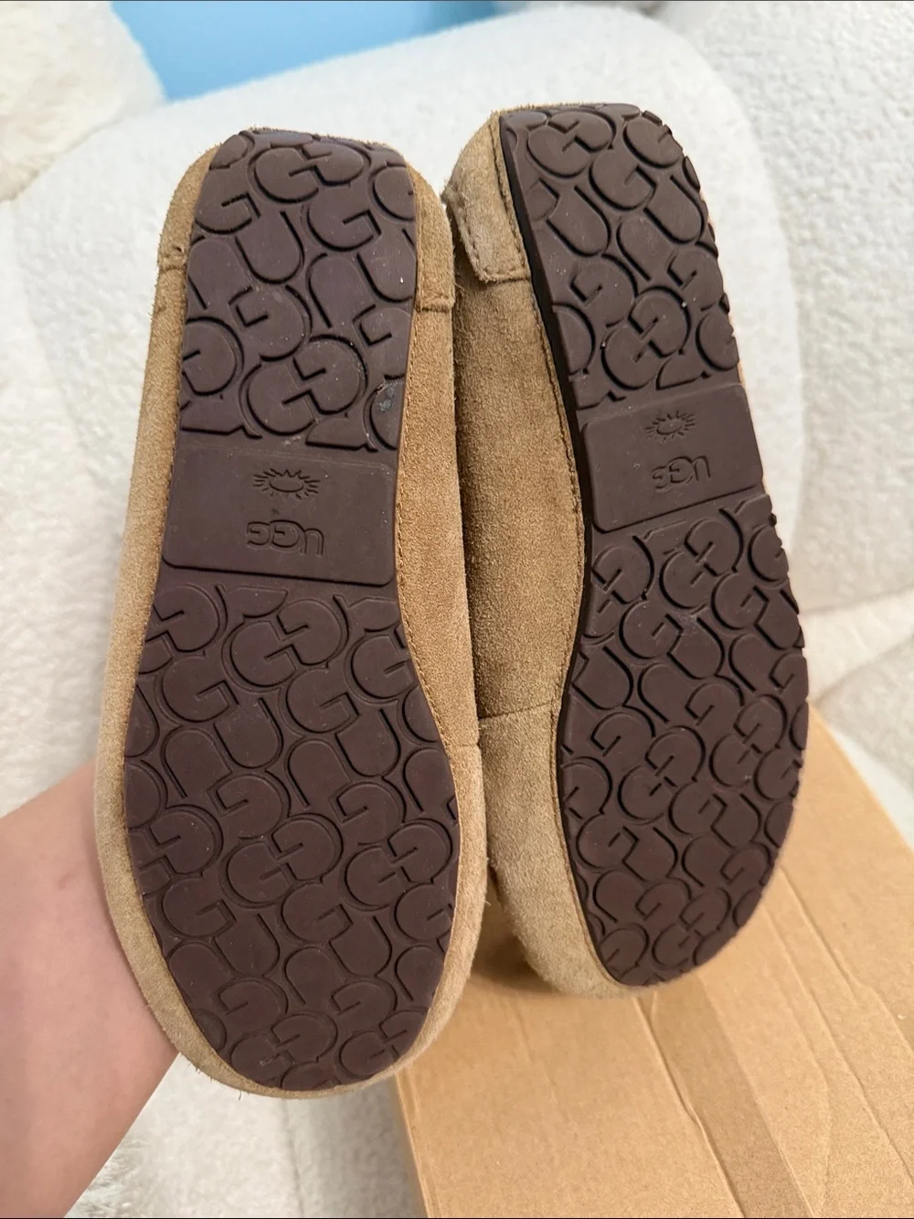 UGG Kids Chestnut Brown Suede Moccasin Slippers with Shearling Lining